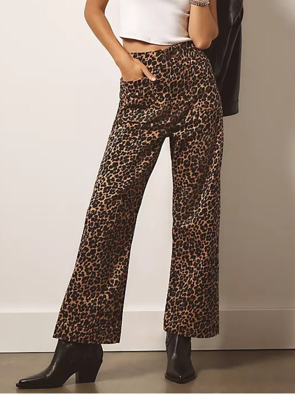 Maeve Leopard Print Wide Leg Pants in Brown and Black
